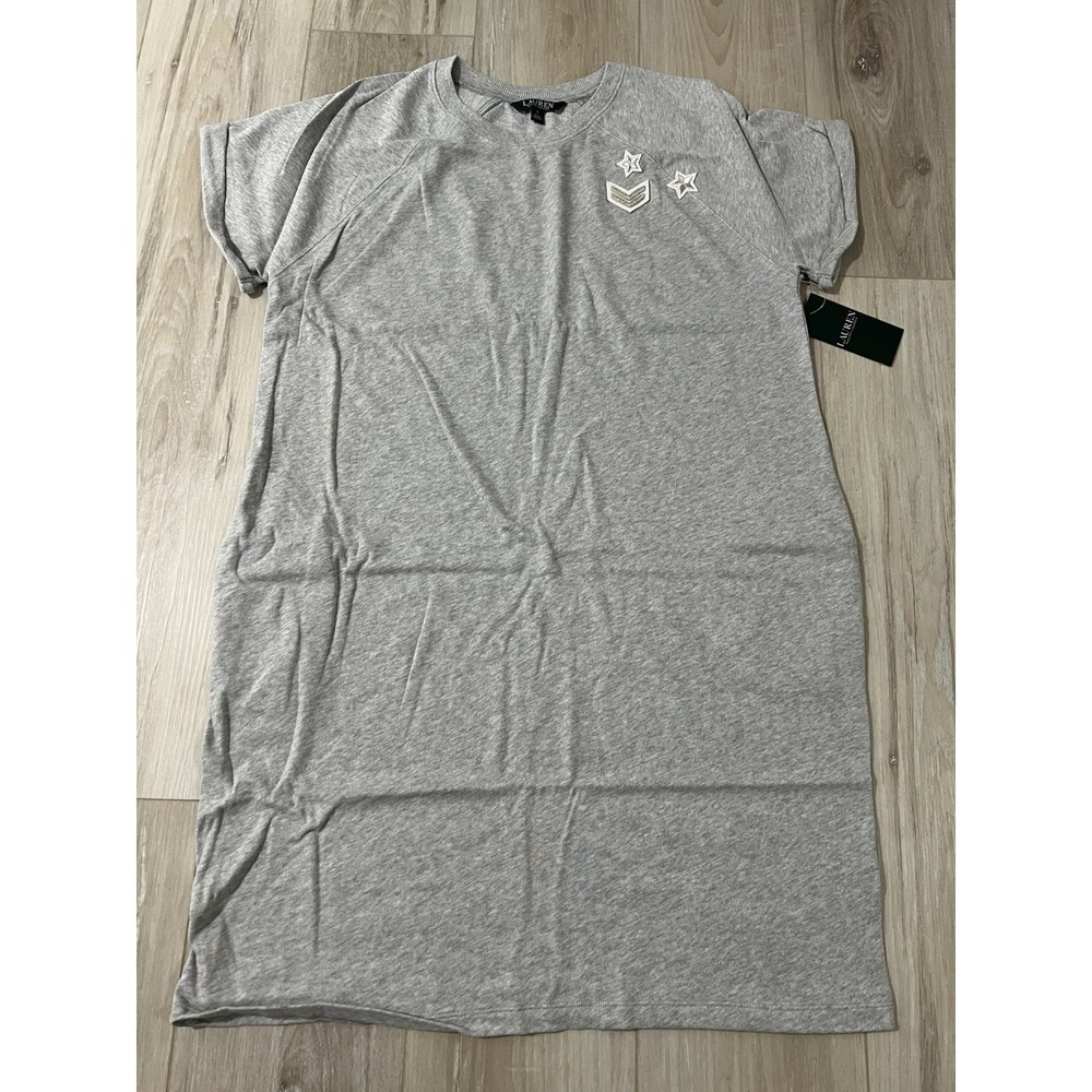 RALPH LAUREN ANDRIKO GREY ROLL SLEEVE SHIFT TEE SWEATSHIRT DRESS  NWT  L